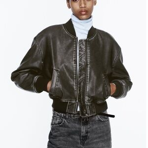 Zara Leather Bomber Jacket